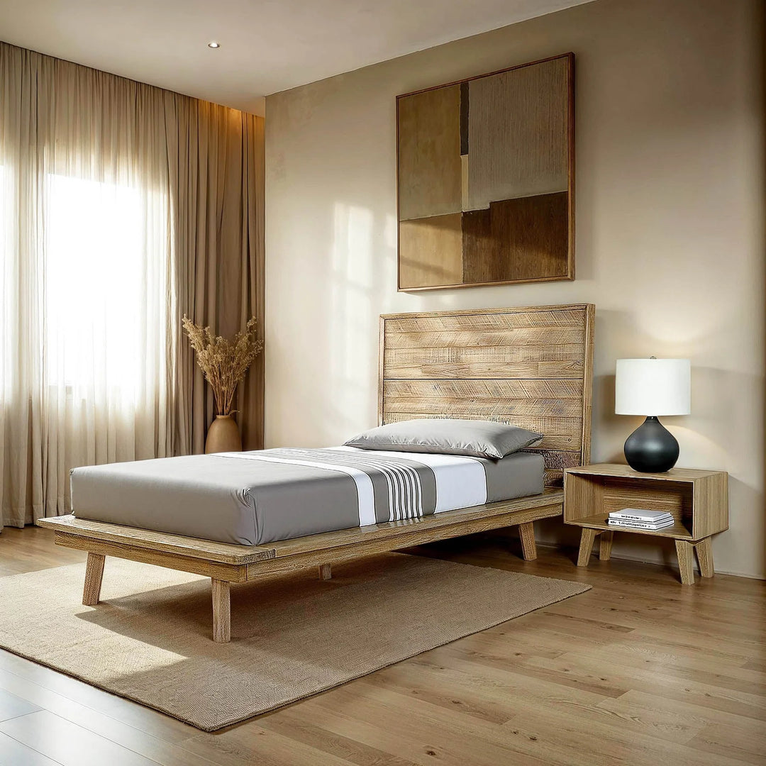 Gia Single Bed Frame in Light Driftwood profile view - single platform bed frame by LH Imports - Whats New Furniture Portland OR