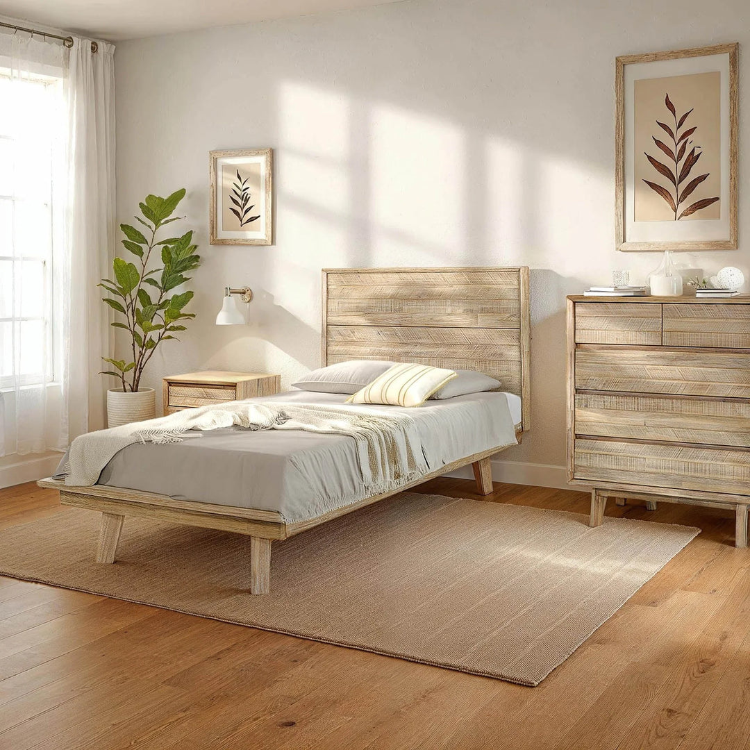 Gia Single Bed Frame in Light Driftwood seat detail - single platform bed frame by LH Imports - Whats New Furniture Portland OR