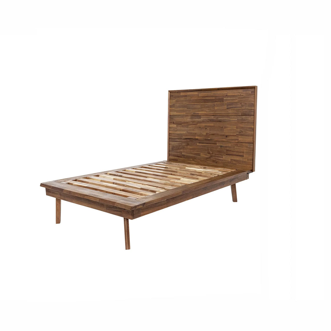 Gia Single Bed Frame in Warm Pecan fabric colorway side angle - single platform bed frame by LH Imports - Whats New Furniture Portland OR