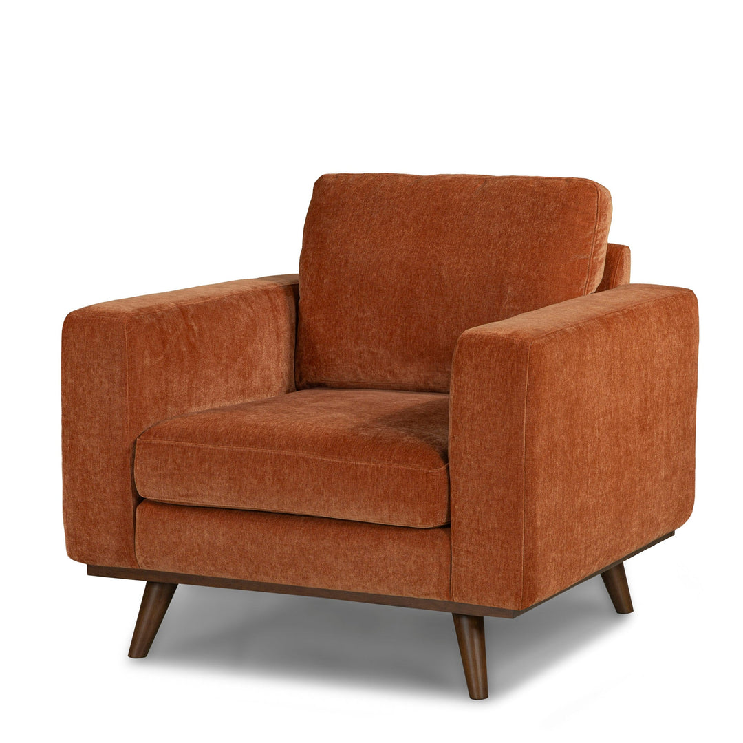 Glenwood Accent Chair in Moss Olive Green side angle - mid-century velvet lounge chair private label - Whats New Furniture Portland OR