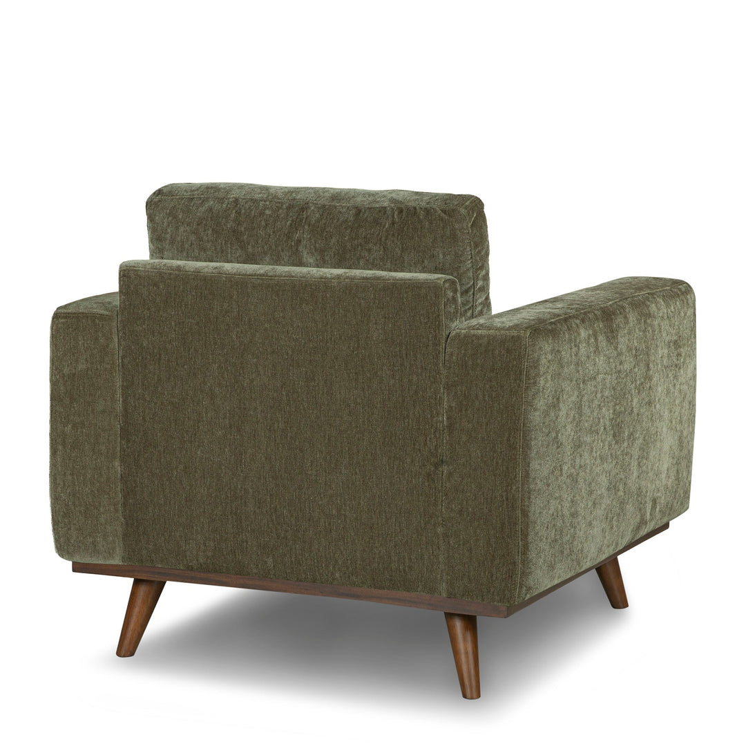 Glenwood Accent Chair in Moss Olive Green configuration shot - mid-century velvet lounge chair private label - Whats New Furniture Portland OR