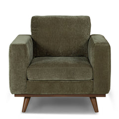 Glenwood Accent Chair in Moss Olive Green corner detail - mid-century velvet lounge chair private label - Whats New Furniture Portland OR