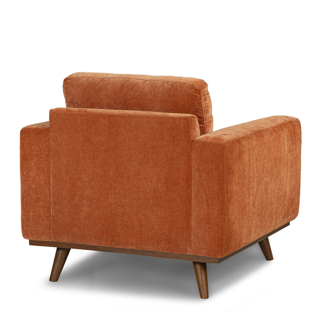 Glenwood Accent Chair in Moss Olive Green detail view - mid-century velvet lounge chair private label - Whats New Furniture Portland OR