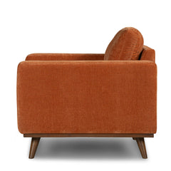 Glenwood Accent Chair in Moss Olive Green lifestyle setting - mid-century velvet lounge chair private label - Whats New Furniture Portland OR