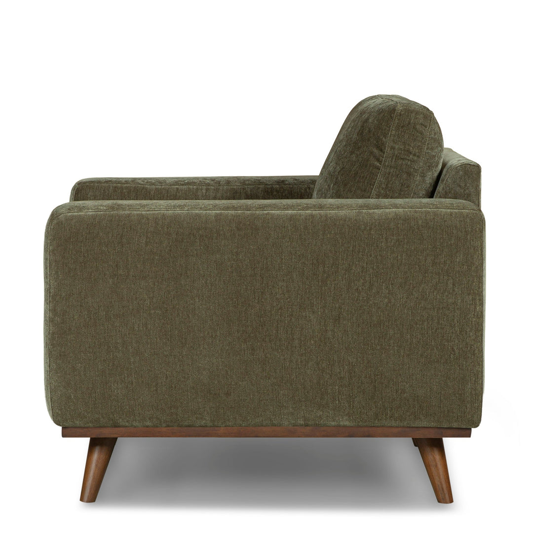 Glenwood Accent Chair in Moss Olive Green top-down view - mid-century velvet lounge chair private label - Whats New Furniture Portland OR