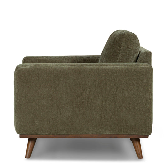 Glenwood Accent Chair in Moss Olive Green top-down view - mid-century velvet lounge chair private label - Whats New Furniture Portland OR
