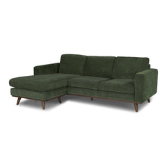 Glenwood Reversible Sectional in Moss Olive Green fabric - angled three-quarter view - mid-century modern sectional - Whats New Furniture Portland OR