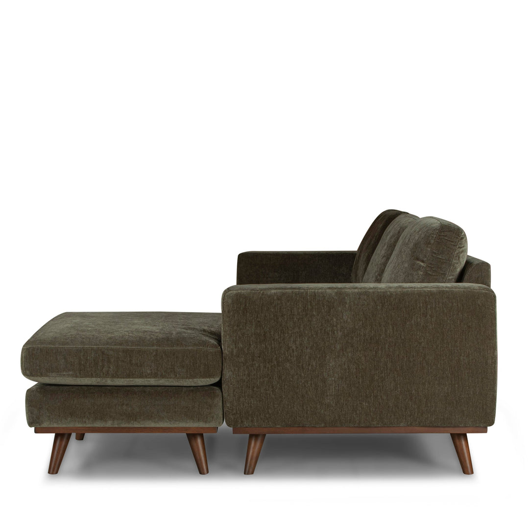 Glenwood Reversible Sectional in Moss Olive Green detail view - reversible chaise sectional private label - Whats New Furniture Portland OR