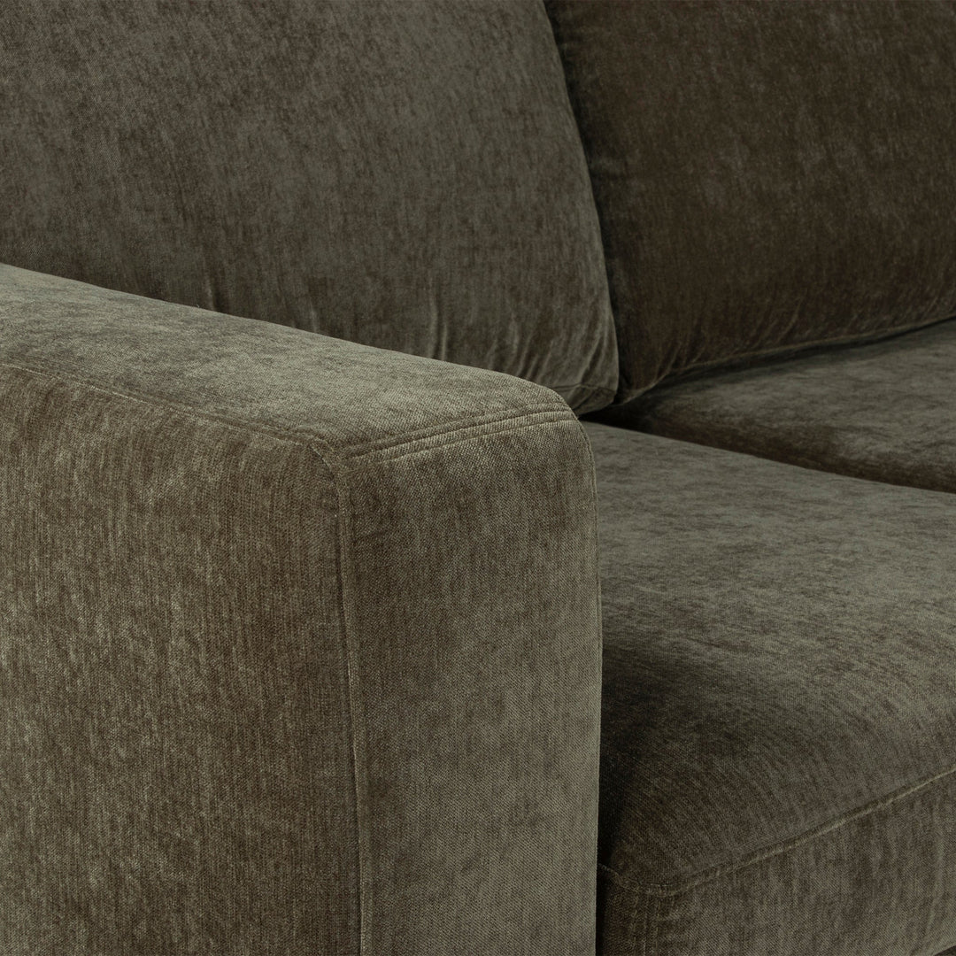 Glenwood Reversible Sectional in Moss Olive Green lifestyle setting - reversible chaise sectional private label - Whats New Furniture Portland OR