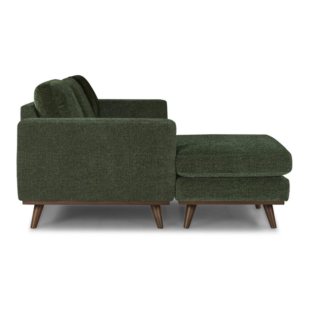 Glenwood Reversible Sectional in Moss Olive Green fabric - side profile - mid-century modern sectional - Whats New Furniture Portland OR