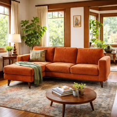 Glenwood Reversible Sectional in Moss Rust corner detail - reversible chaise sectional private label - Whats New Furniture Portland OR