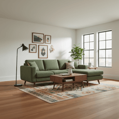 Glenwood Reversible Sectional in Ruby Turtle variant lifestyle setting - reversible chaise sectional private label - Whats New Furniture Portland OR