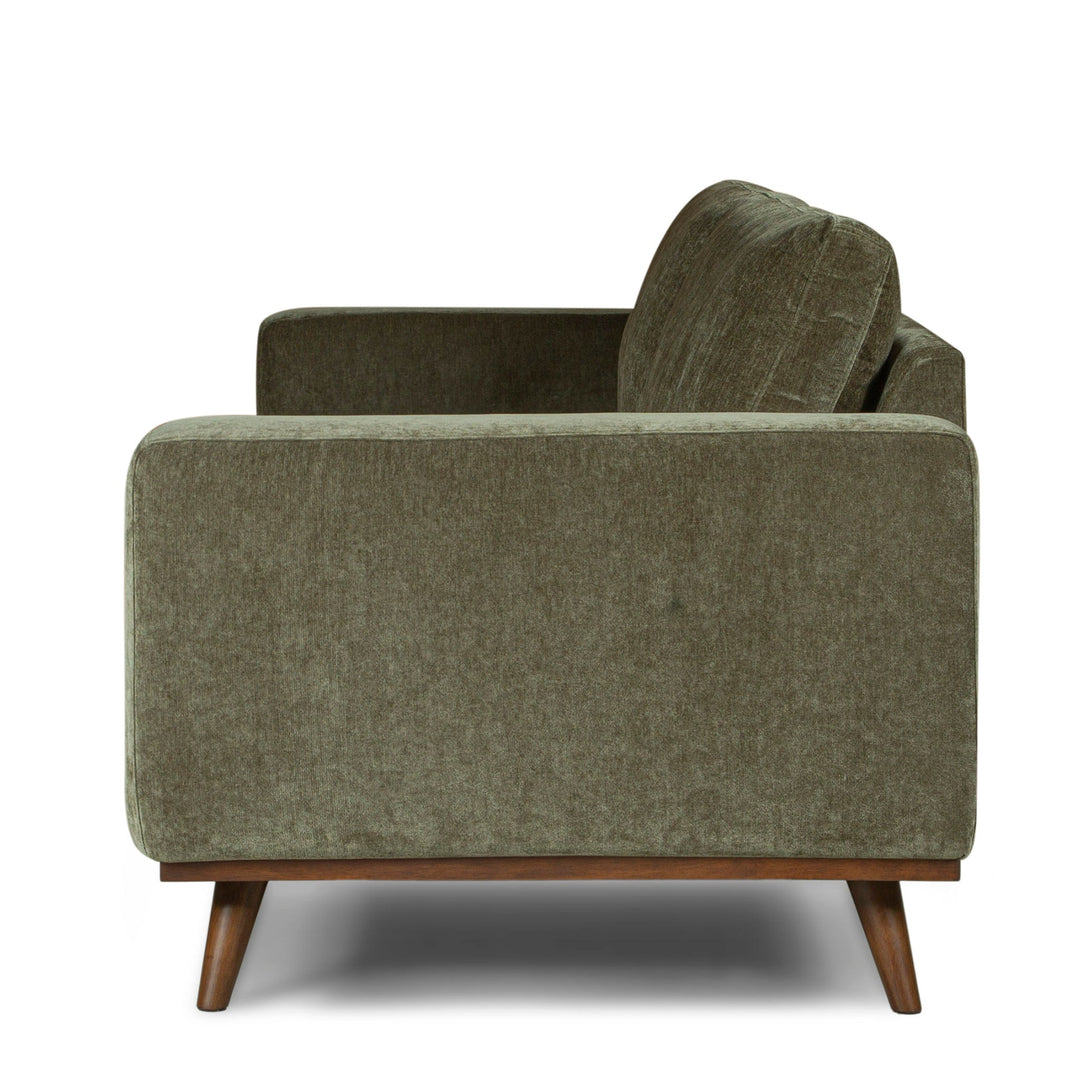 Glenwood Sofa in Moss Olive Green alternate angle - velvet sofa private label - Whats New Furniture Portland OR