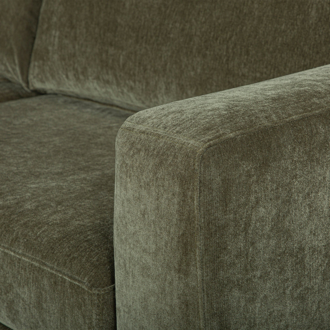 Glenwood Sofa in Moss Olive Green corner detail - velvet sofa private label - Whats New Furniture Portland OR