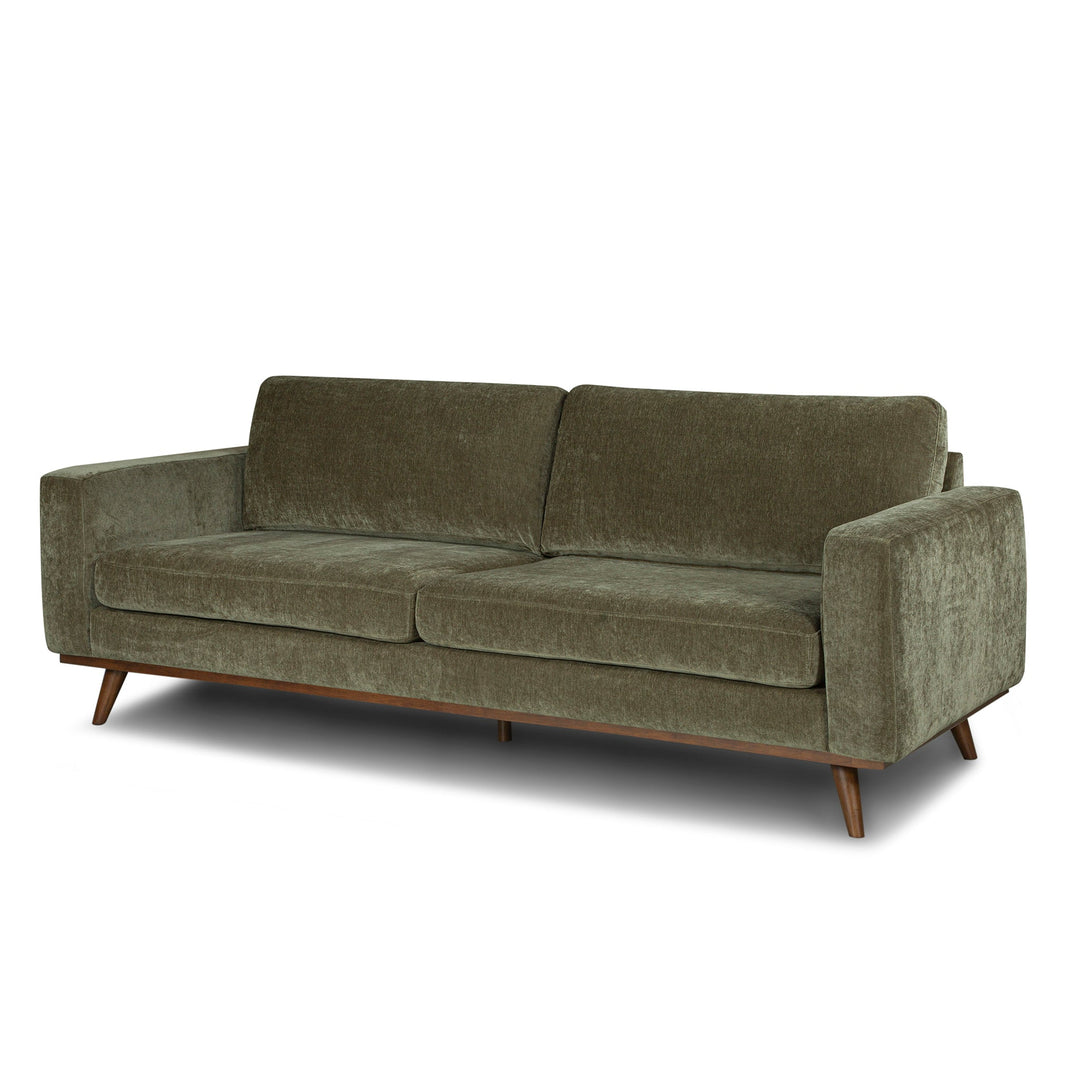 Glenwood Sofa in Moss Olive Green detail view - velvet sofa private label - Whats New Furniture Portland OR