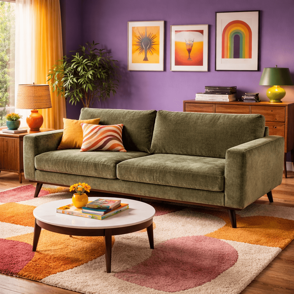Glenwood Sofa in Moss Olive Green lifestyle setting - velvet sofa private label - Whats New Furniture Portland OR