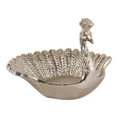 Gold Aluminum Peacock Trinket Dish 7" front view - trinket dish by Sagebrook Home - Whats New Furniture Portland OR