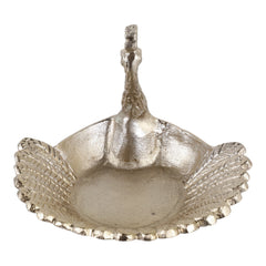Gold Aluminum Peacock Trinket Dish 7" head-on view - trinket dish by Sagebrook Home - Whats New Furniture Portland OR