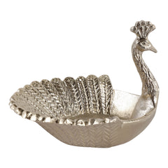 Gold Aluminum Peacock Trinket Dish 7" side view - trinket dish by Sagebrook Home - Whats New Furniture Portland OR