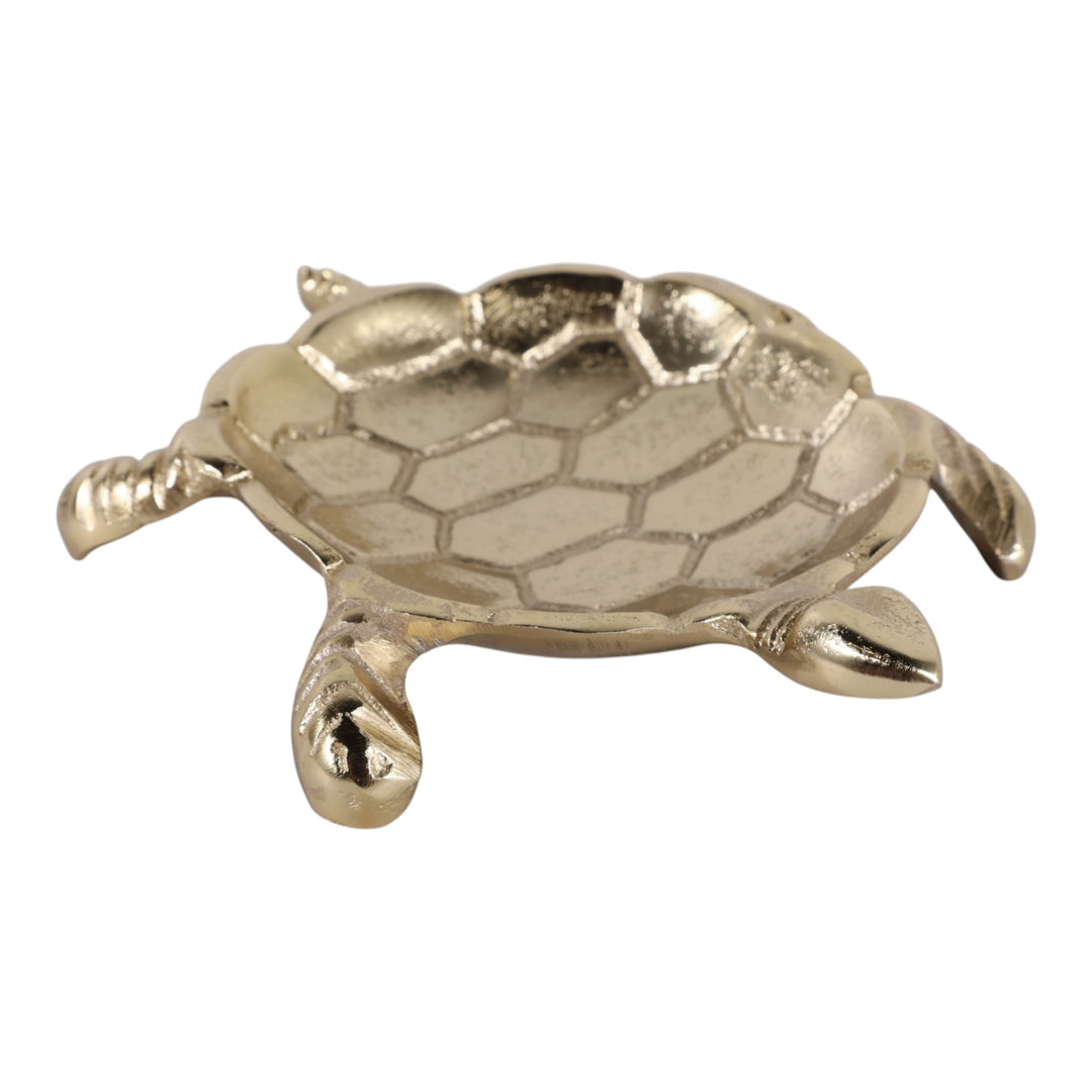 Gold Aluminum Turtle Trinket Dish 7" front view - decorative tray by Sagebrook Home - Whats New Furniture Portland OR
