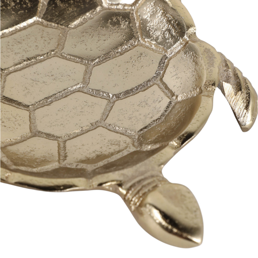 Gold Aluminum Turtle Trinket Dish 7" shell detail close up - decorative tray by Sagebrook Home - Whats New Furniture Portland OR