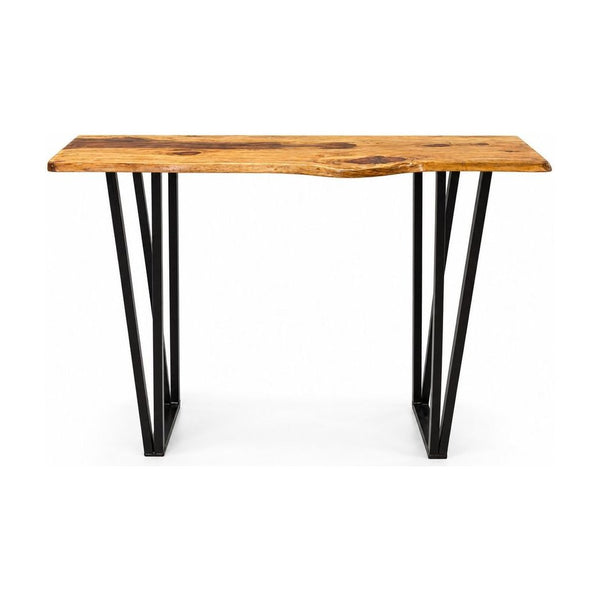 Golden brown console table with a long, narrow locally made wood top - Whats New Furniture Portland OR