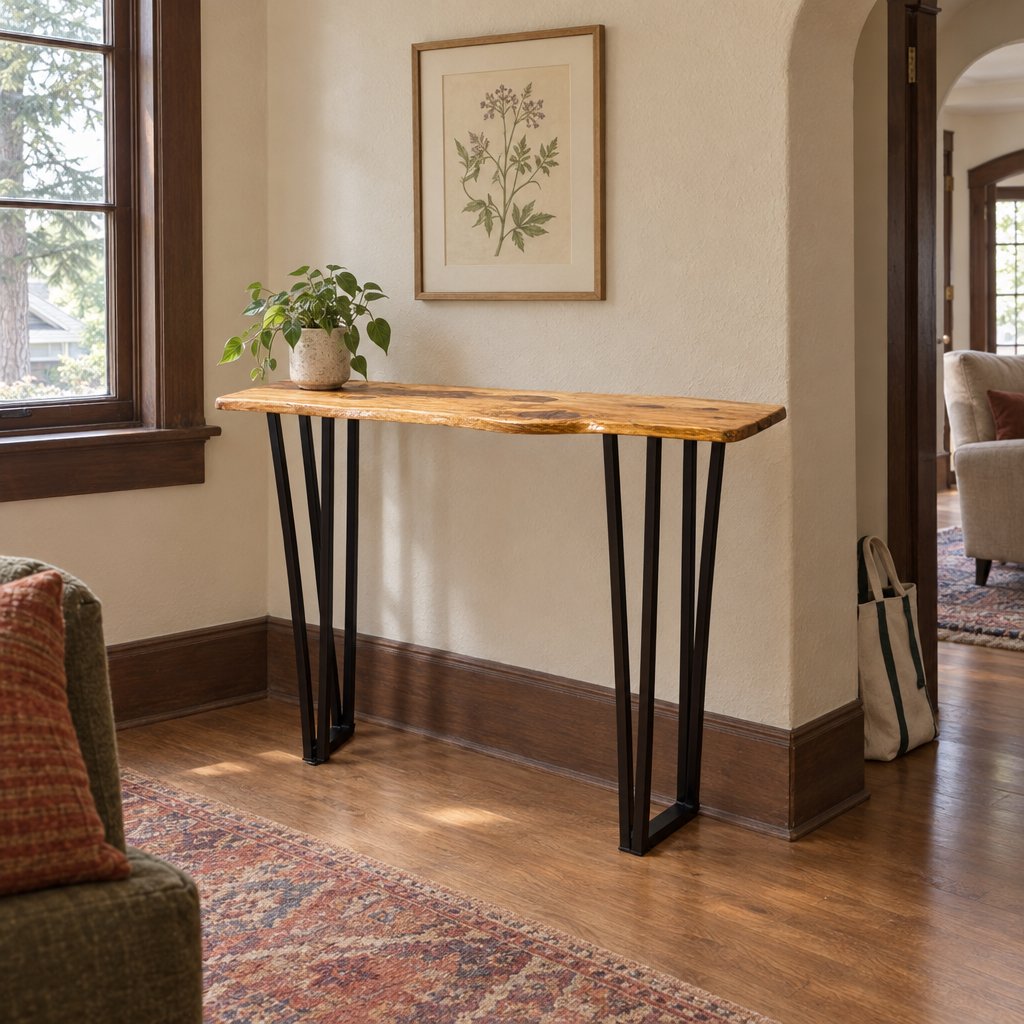 Locally Made Mid-Century Console Table in Brown styled in a Portland home - Whats New Furniture