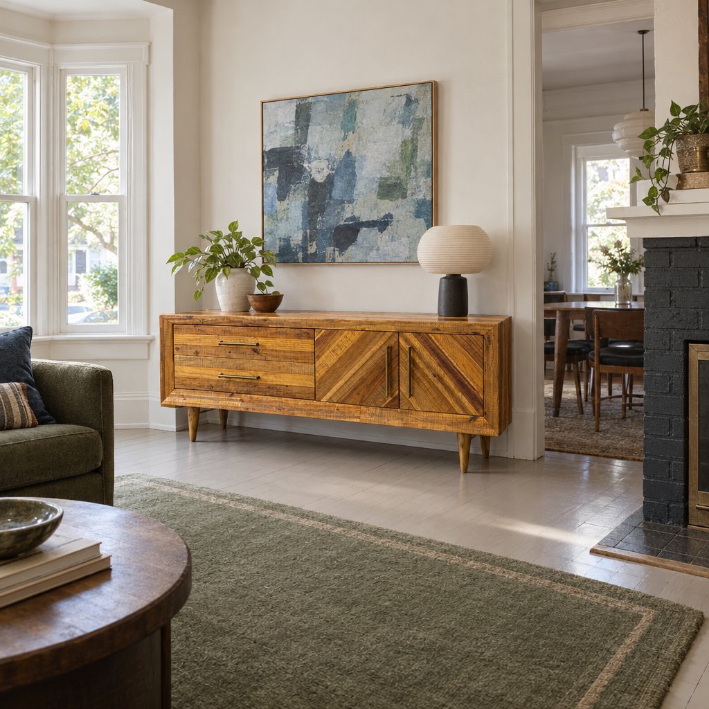 Mid-Century Long Sideboard in Oak styled in a Portland home - Whats New Furniture