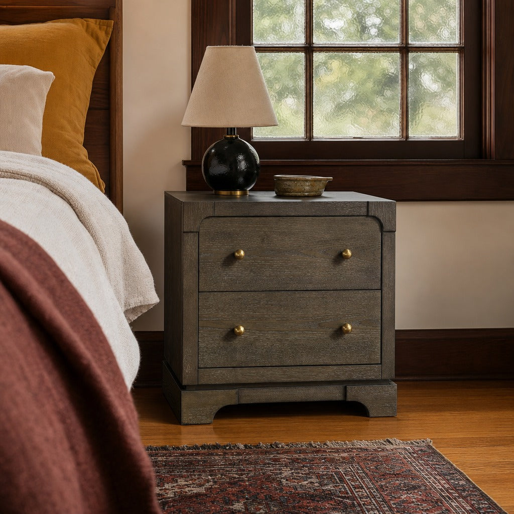Gran Park 2 Drawer Nightstand Bedside Table Dark Cocoa styled in Portland Hawthorne Craftsmbungalow living room - What&