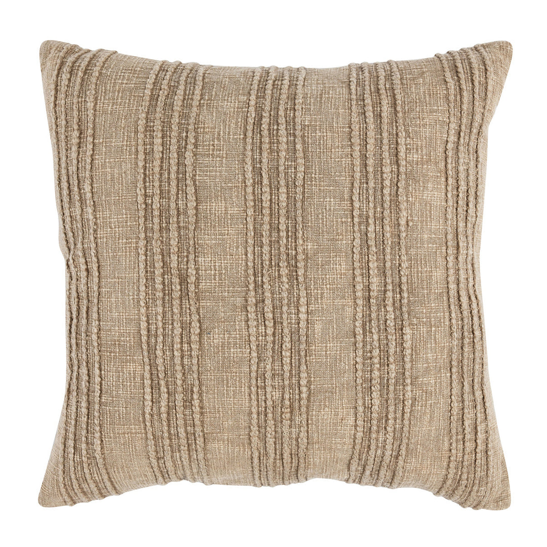 Gratitude Natural Stripe Throw Pillow front view by Classic Home - Whats New Furniture Portland OR
