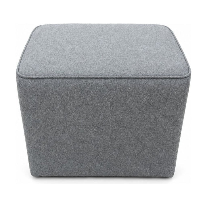 Gray mid-century ottoman with a tailored upholstered top and tapered legs - Whats New Furniture Portland OR