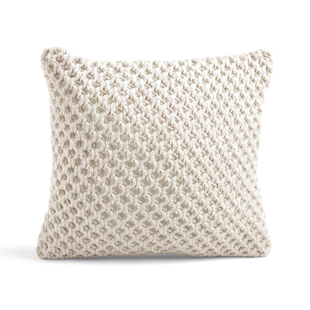 Woven Throw Pillow in Cream chunky open knit front view by Greylyn Wayne - Whats New Furniture Portland OR