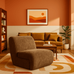 Grove Armchair in Mustard Olive side angle - mid-century lounge armchair private label - Whats New Furniture Portland OR
