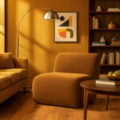 Grove Armchair in Mustard Olive side view - mid-century lounge armchair private label - Whats New Furniture Portland OR