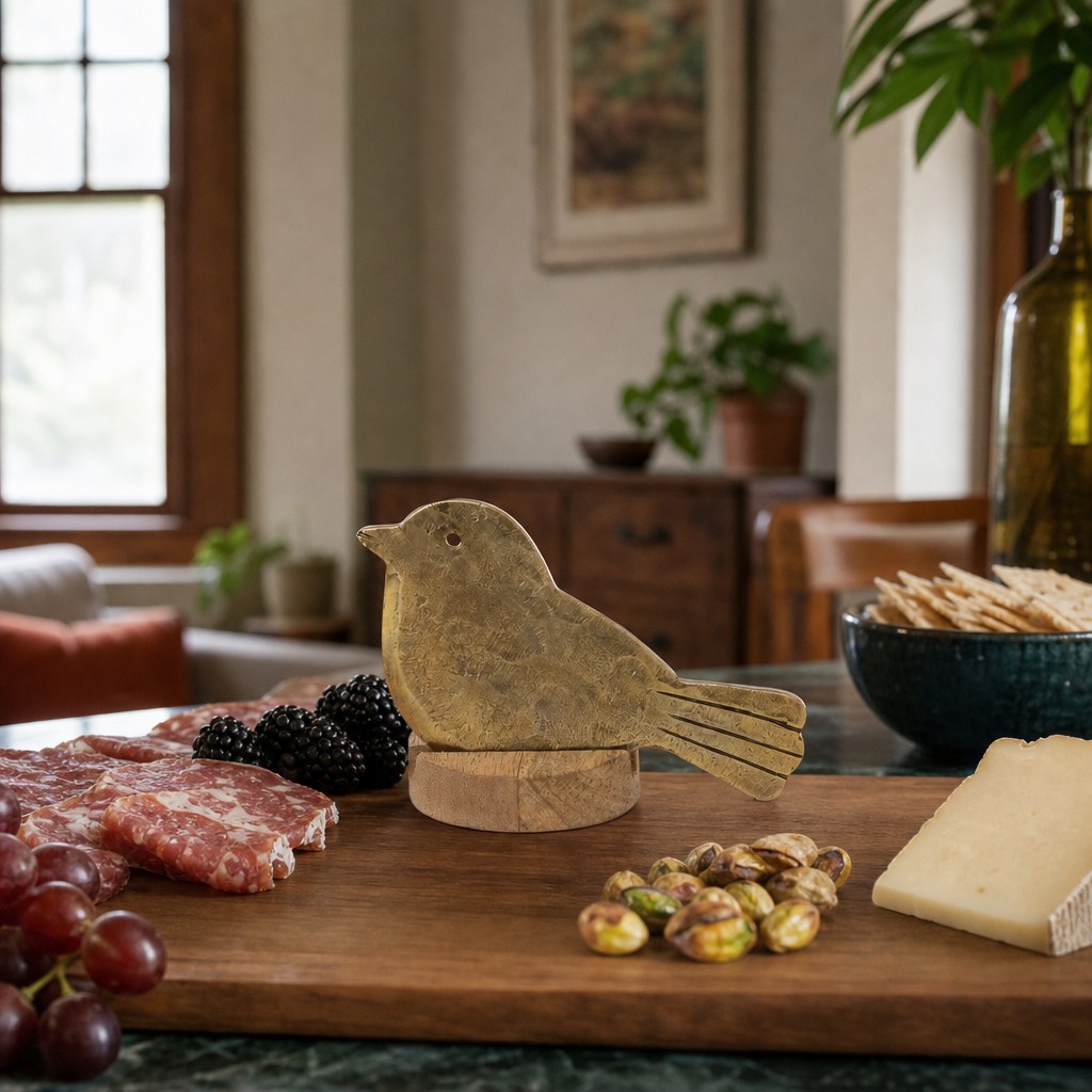 Hand-Forged Bird Cheese Knife with Mango Wood Stand styled in a Portland kitchen - What&