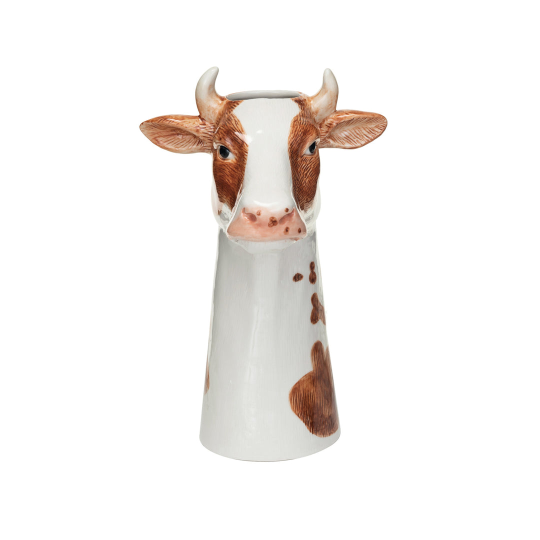 Hand-Painted Stoneware Cow Vase — What&
