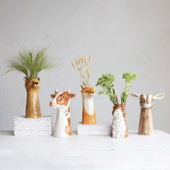 Hand-Painted Stoneware Cow Vase — view 2