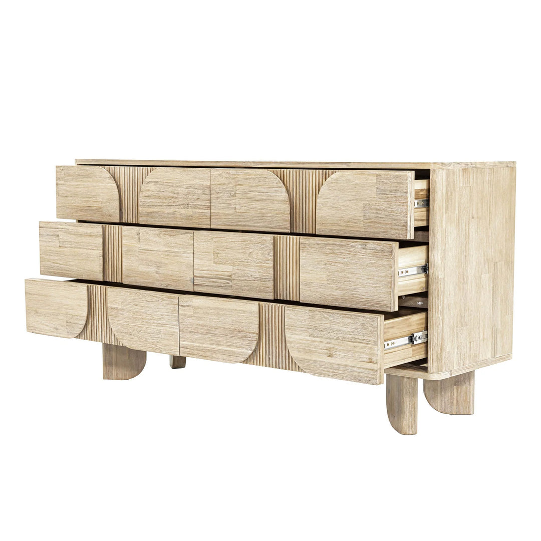 Haru 6 Drawer Dresser in Sand Wash open drawer view - six drawer dresser by LH Imports - Whats New Furniture Portland OR