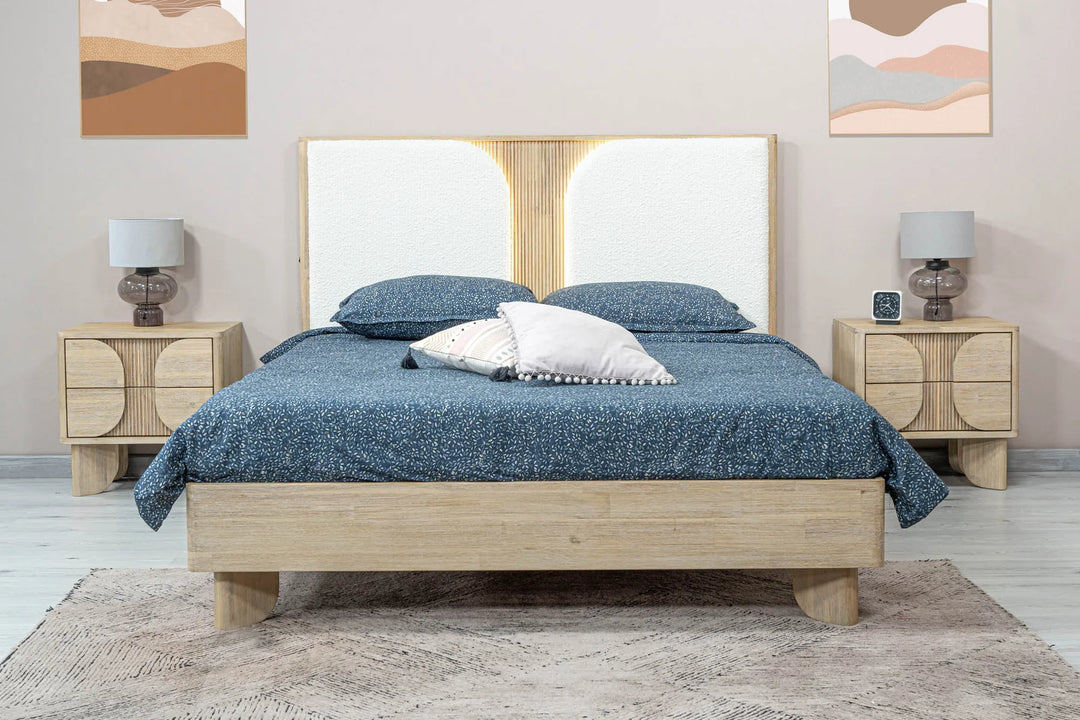 Haru Queen Bed Frame in Sand Wash fabric closeup - queen upholstered panel bed by LH Imports - Whats New Furniture Portland OR