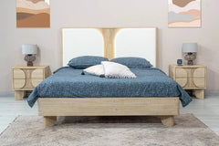 Haru Queen Bed Frame in Sand Wash fabric closeup - queen upholstered panel bed by LH Imports - Whats New Furniture Portland OR