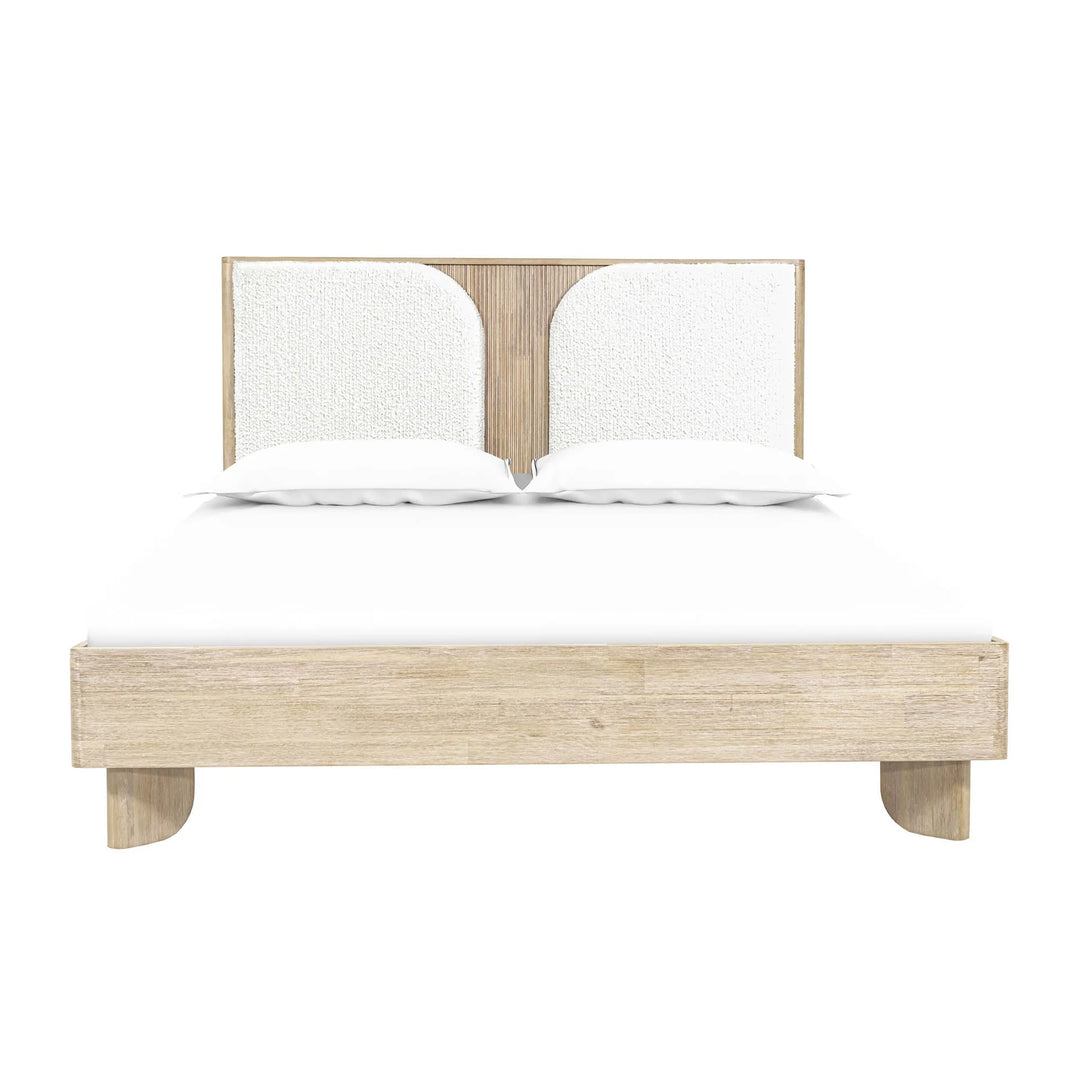 Haru Queen Bed Frame in Sand Wash fabric colorway front view - queen upholstered panel bed by LH Imports - Whats New Furniture Portland OR