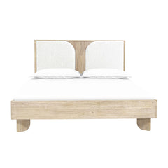Haru Queen Bed Frame in Sand Wash fabric colorway front view - queen upholstered panel bed by LH Imports - Whats New Furniture Portland OR