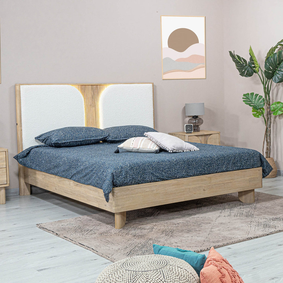 Haru Queen Bed Frame in Sand Wash fabric detail - queen upholstered panel bed by LH Imports - Whats New Furniture Portland OR