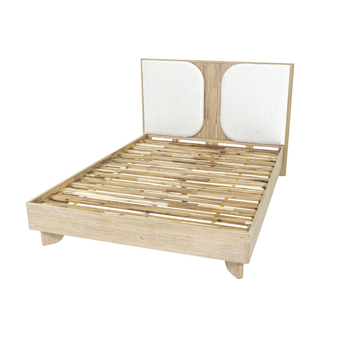 Haru Queen Bed Frame in Sand Wash lifestyle setting - queen upholstered panel bed by LH Imports - Whats New Furniture Portland OR