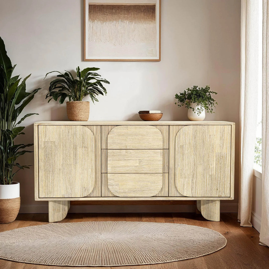 Haru Sideboard in Sand Wash alternate front view - acacia sideboard by LH Imports - Whats New Furniture Portland OR