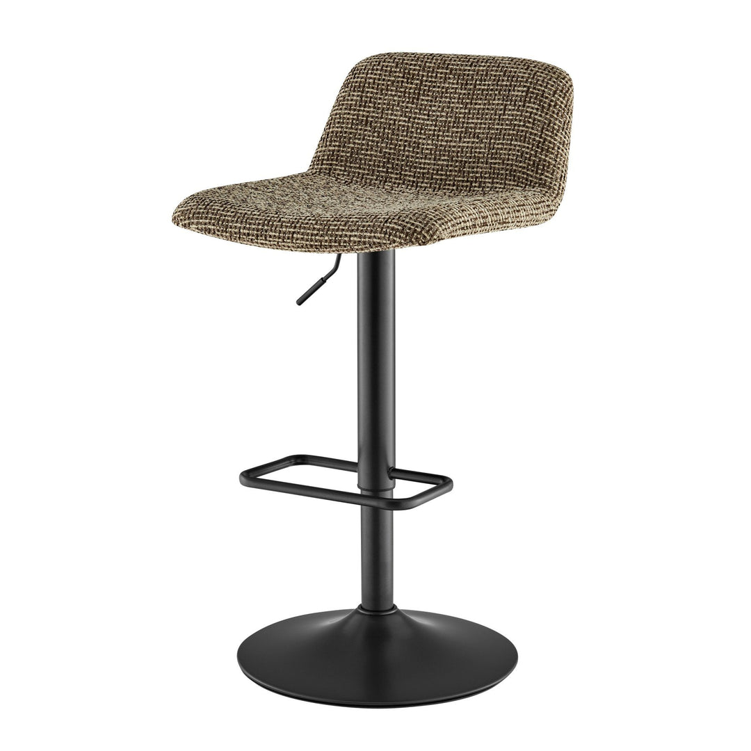 Harven Chenille Adjustable Swivel Bar Stool in Sylva Brown - angled studio view - Whats New Furniture Portland