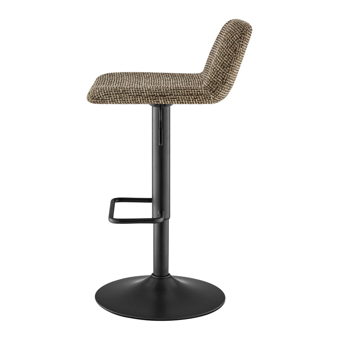Harven Chenille Adjustable Swivel Bar Stool in Sylva Brown - side studio view - Whats New Furniture Portland