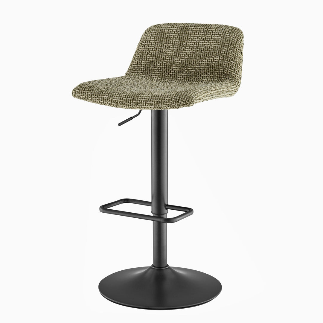Harven Chenille Adjustable Swivel Bar Stool in Sylva Green - angled studio view - Whats New Furniture Portland