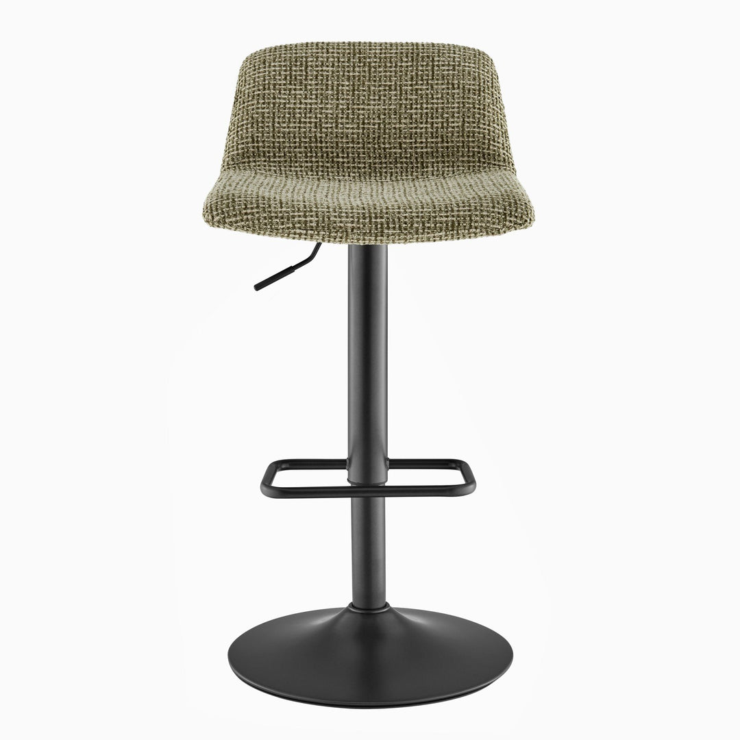 Harven Chenille Adjustable Swivel Bar Stool in Sylva Green - front studio view - Whats New Furniture Portland