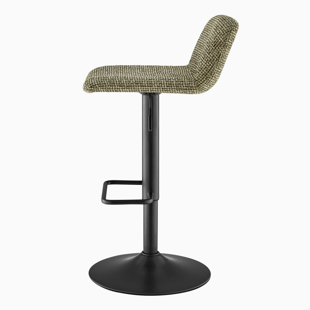 Harven Chenille Adjustable Swivel Bar Stool in Sylva Green - side studio view - Whats New Furniture Portland